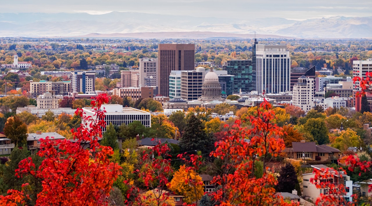 Boise, Idaho, USA - October 22, 2017: Boise skyline panorama with fall colors