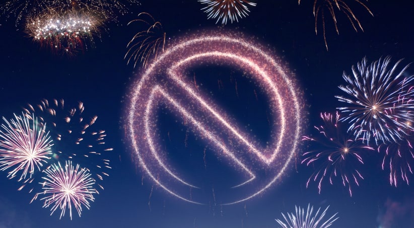 Fireworks with a "no" sign 