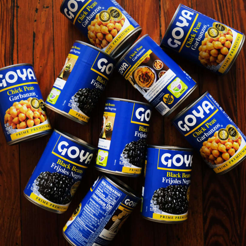 NEW YORK, NEW YORK - JULY 16: In this photo illustration, cans of Goya beans are displayed on July 16, 2020 in New York City. Donald and Ivanka Trump shared images of themselves holding Goya Foods products after the head of Goya expressed his support for President Trump. Activists and consumers have called for a boycott of Goya, a company with a large Hispanic client base, following the news of the CEOâs support for Trump. (Photo illustration  by Spencer Platt/Getty Images)