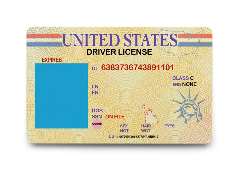 National ID Driver License with Copy Space Isolated on a White Background.