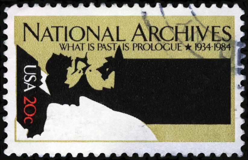 Cancelled Stamp From The United States: National Archives - What is Past is Prologue.