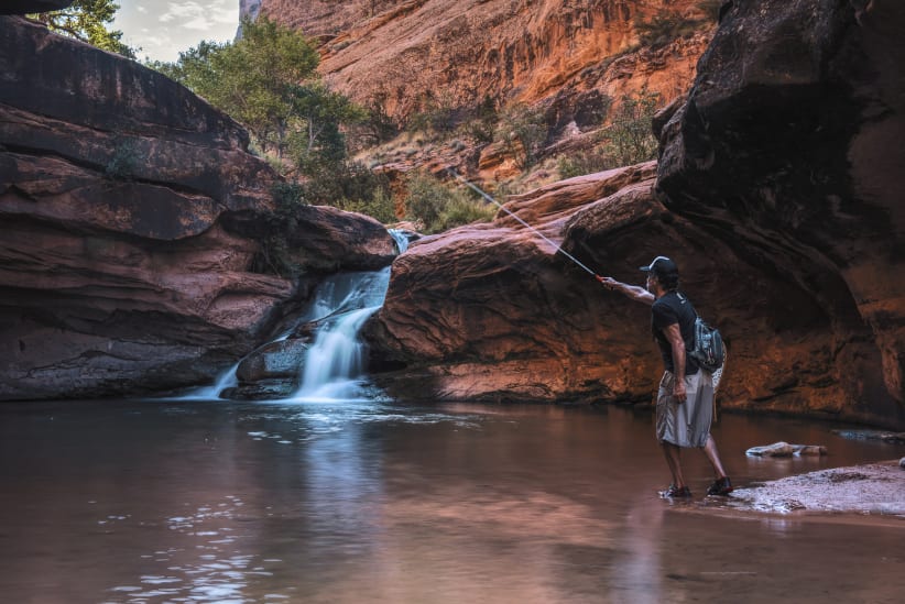 Man fishing on Mill Creek in Utah