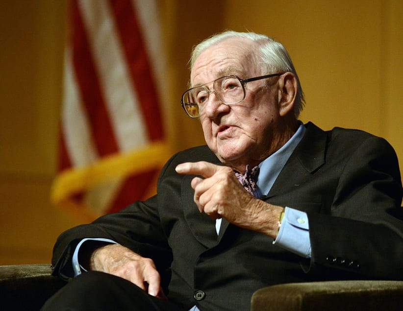 PHILADELPHIA, PA - APRIL 28: Retired Supreme Court Justice John Paul Stevens answers a question posed by Brooke Gladstone (not shown), Host and Managing Editor of National Public Radio newsmagazine at the National Constitution Center April 28 2014 in Philadelphia, Pennsylvania.  Stevens discussed his new book, Six Amendments: How and Why We Should Change the Constitution. (Photo by William Thomas Cain/Getty Images)