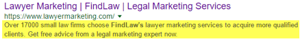 Google SERP for Lawyer Marketing with Meta field highlighted