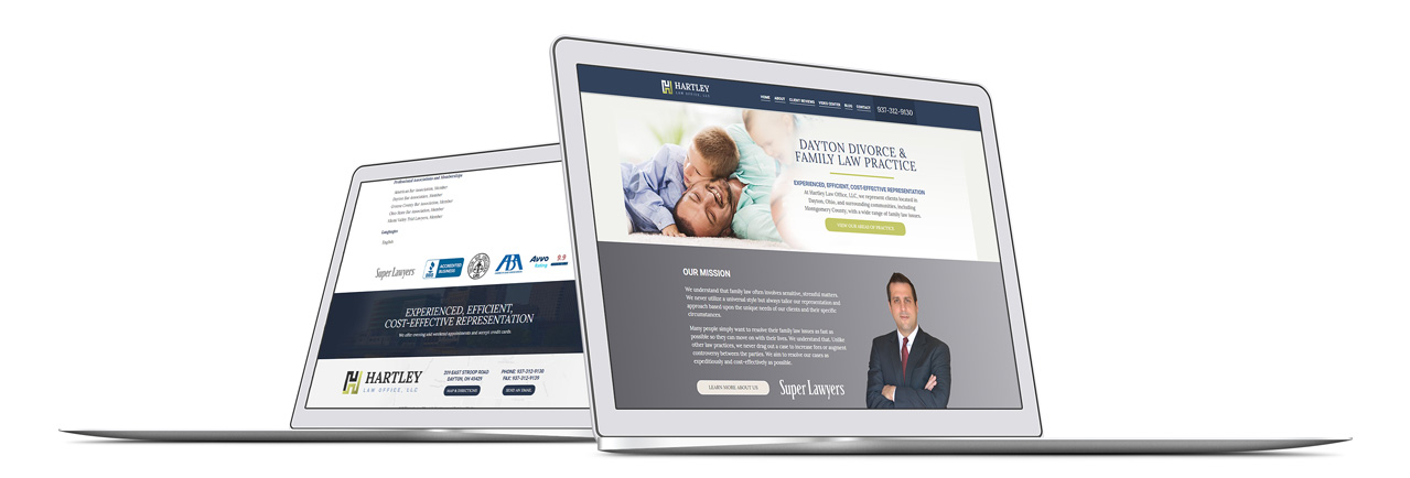 Hartley law office website screenshots on laptop device