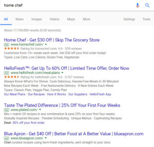 A SERP showing branded PPC ads